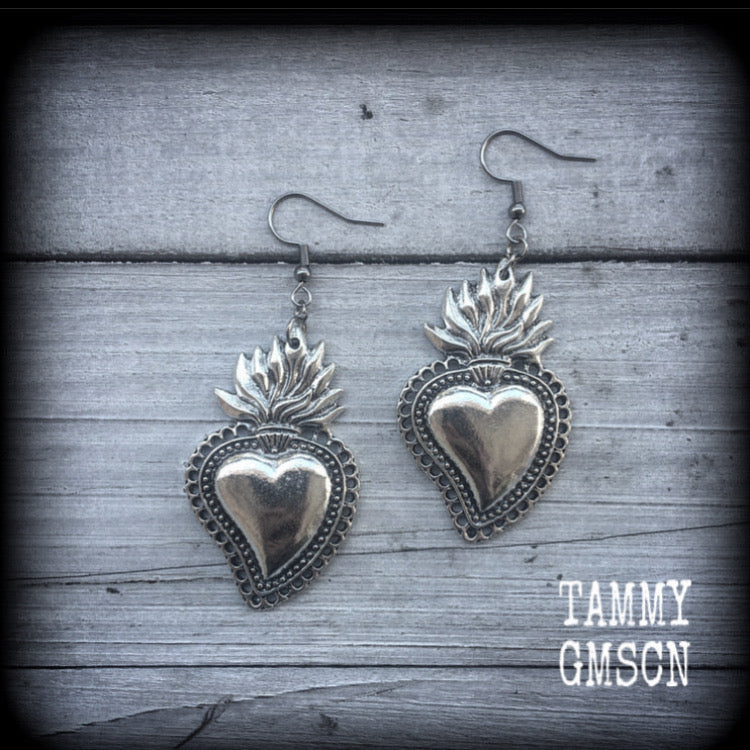 Sacred heart earrings-Milagros heart earrings