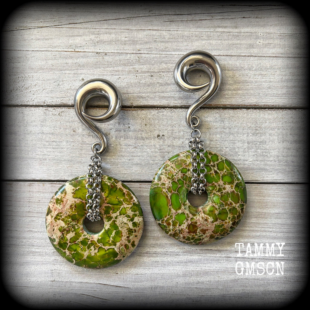 Ocean jasper gauged earrings-Ear hangers