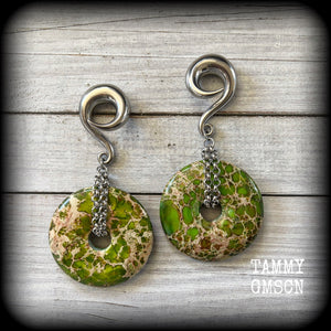 Ocean jasper gauged earrings-Ear hangers