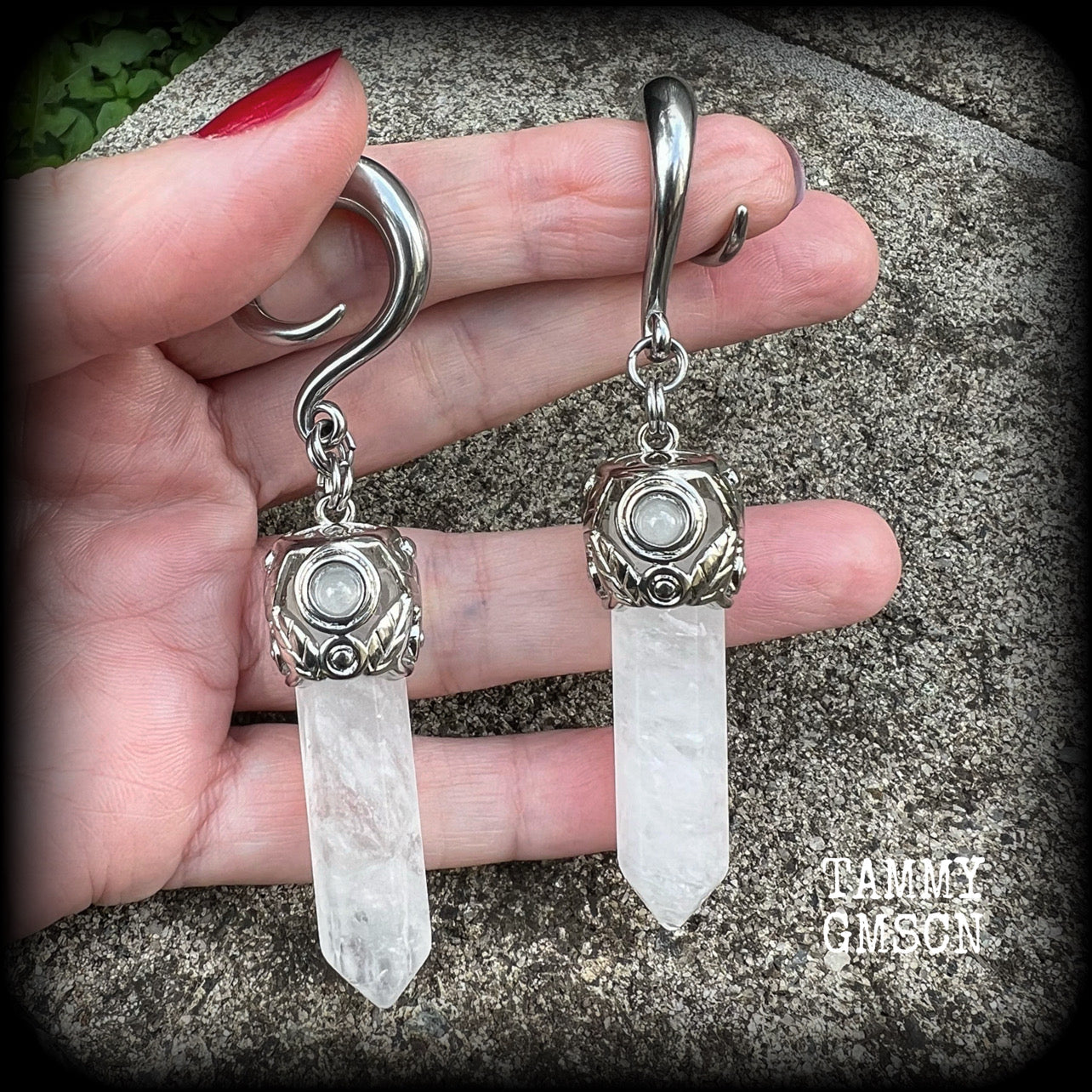 Clear quartz gauged earrings 