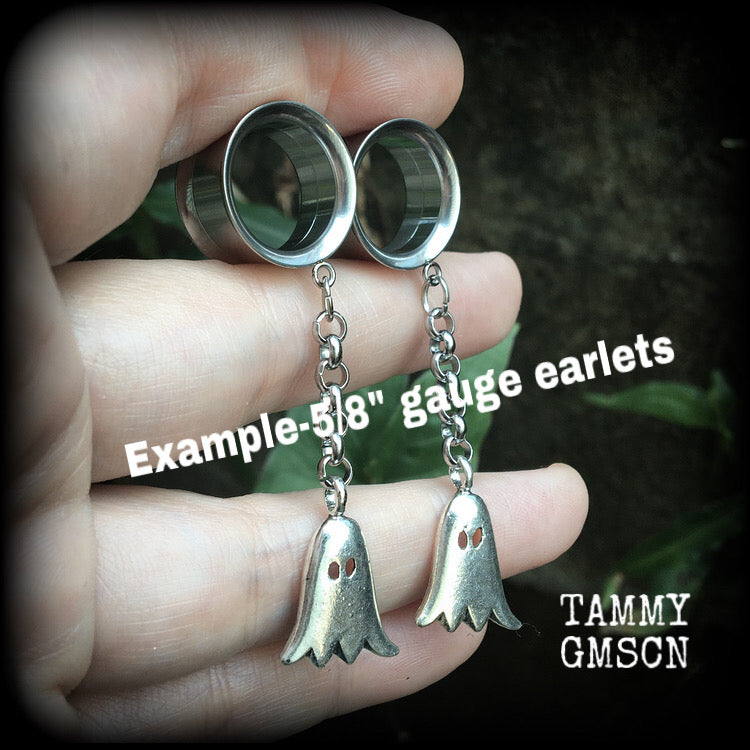 Ghost tunnel earrings-Halloween tunnel dangles