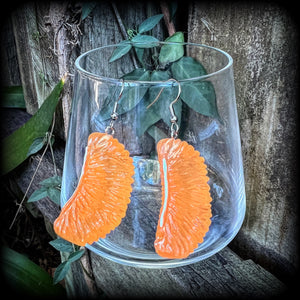 Orange segment earrings-Fruit earrings