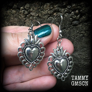 Sacred heart earrings-Milagros heart earrings