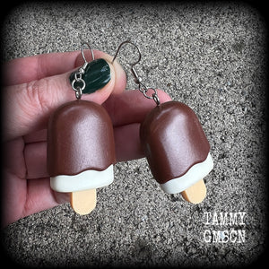 Chocolate ice cream earrings Ice creams Kitsch earrings Soft serve earrings Novelty earrings Party favours Birthday party Pierced ears Stretched lobes Ear gauges Stocking stuffers Cake earrings Chocolate earrings