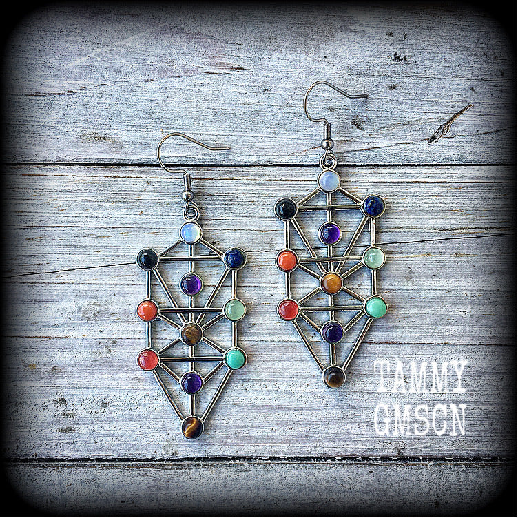 Gemstone tree of life earrings 