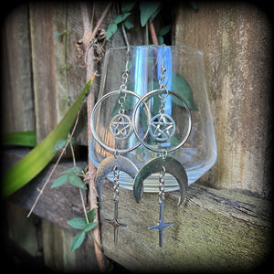 Crescent moon and pentagram earrings-MCM earrings