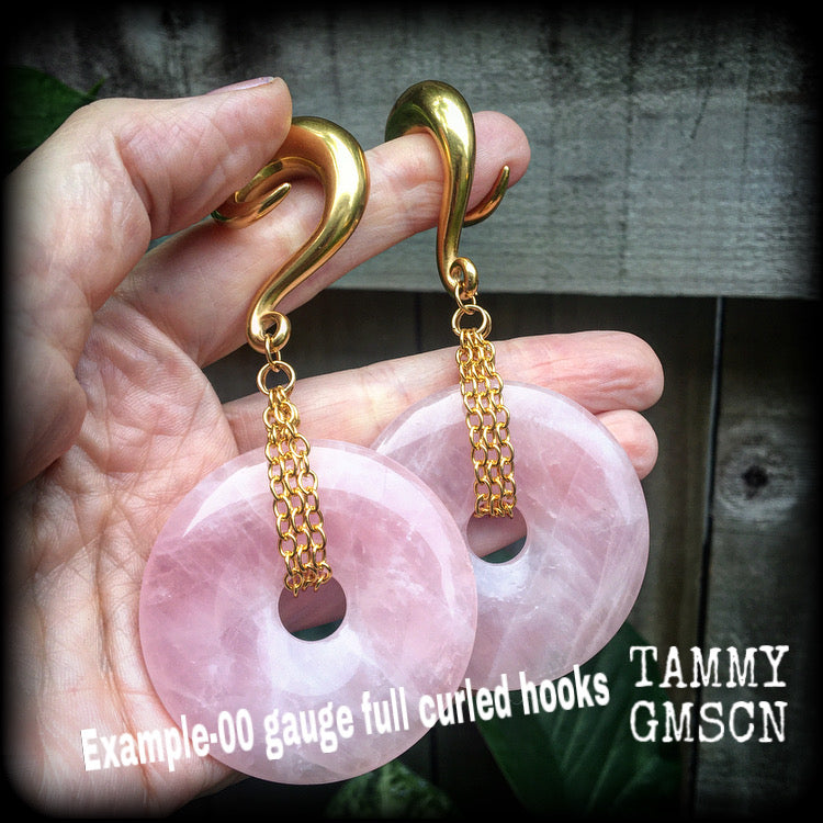 Rose quartz gauged earrings-Gemstone ear weights