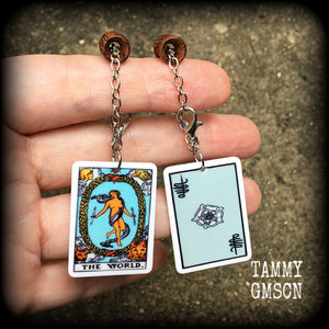 The World tarot card ear hangers 