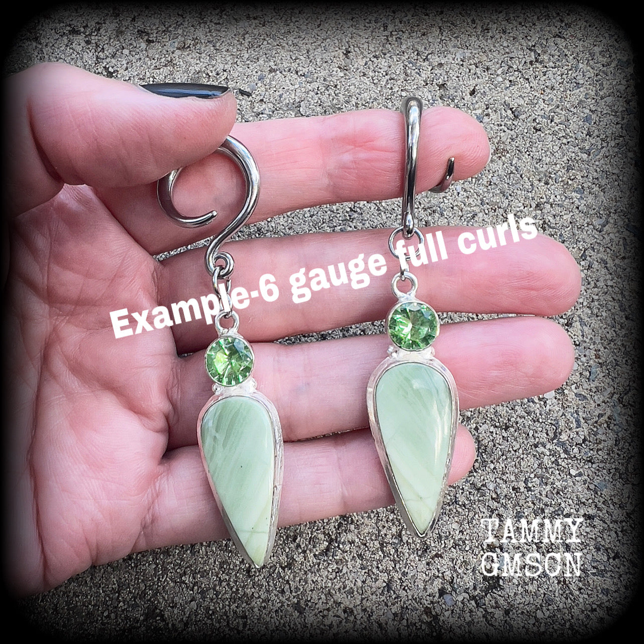 Serpentine and green garnet gauged earrings-Hanging gauges