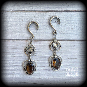 Citrine and Topaz gemstone gauged earrings