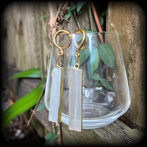 Selenite gauged earrings