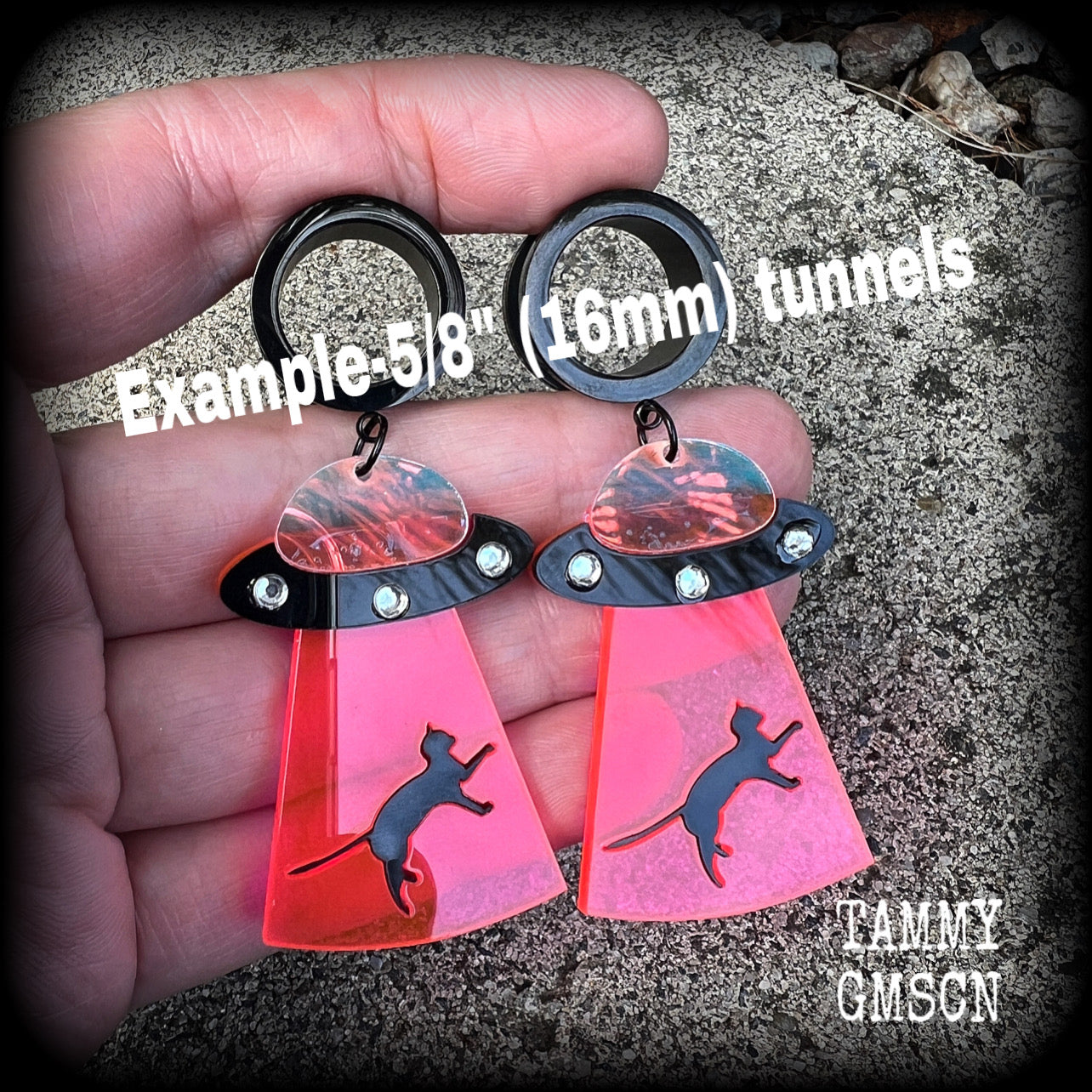 UFO cat abduction tunnel earrings