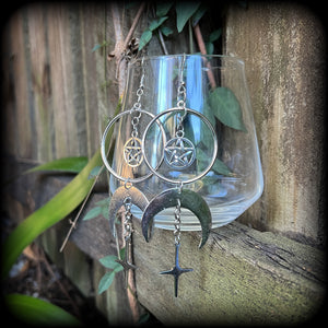 Crescent moon and pentagram earrings-MCM earrings