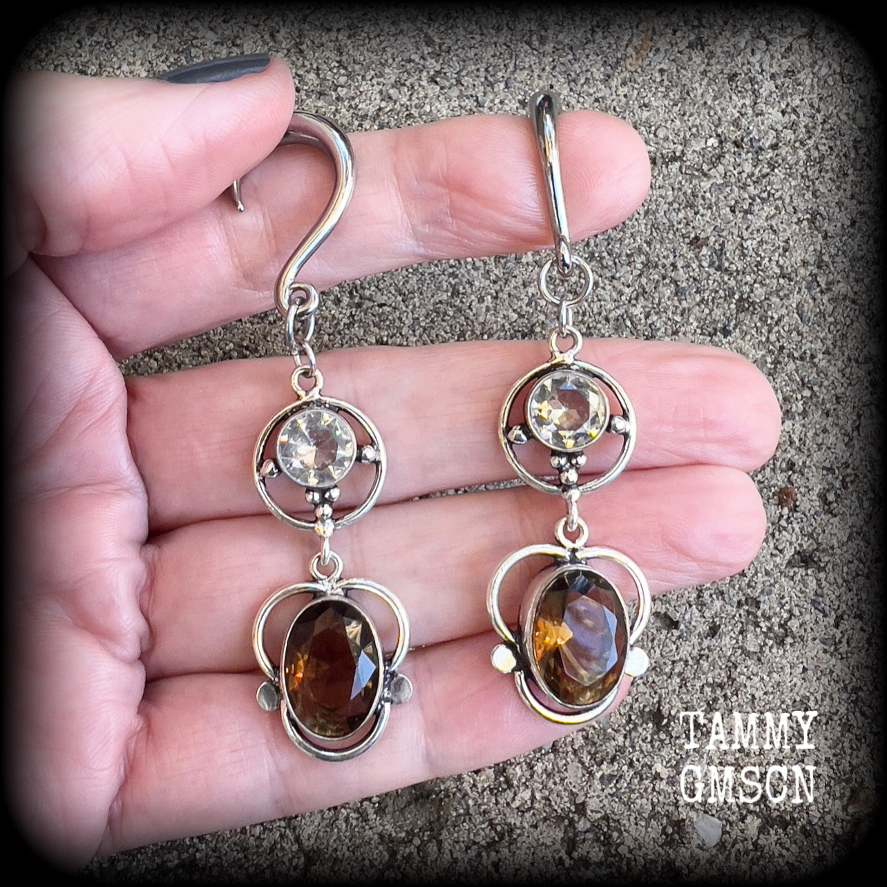 Citrine and Topaz gemstone gauged earrings