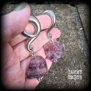 Raw fluorite gauged earrings