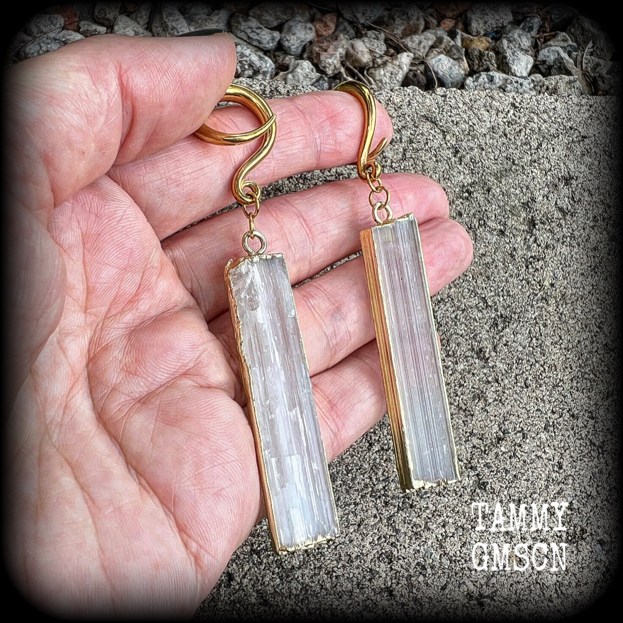 Selenite gauged earrings