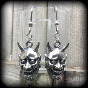 Hannya mask earrings Hannya Mask earrings Japanese demon earrings 2 gauge ear weights 8 gauge ear weights Ear hangers Body jewelry Japanese jewelry Ear gauges