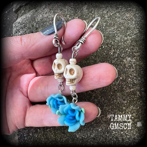 Skull and Rose Day of the Dead earrings