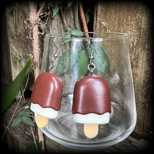 Chocolate ice cream earrings Ice creams Kitsch earrings Soft serve earrings Novelty earrings Party favours Birthday party Pierced ears Stretched lobes Ear gauges Stocking stuffers Cake earrings Chocolate earrings