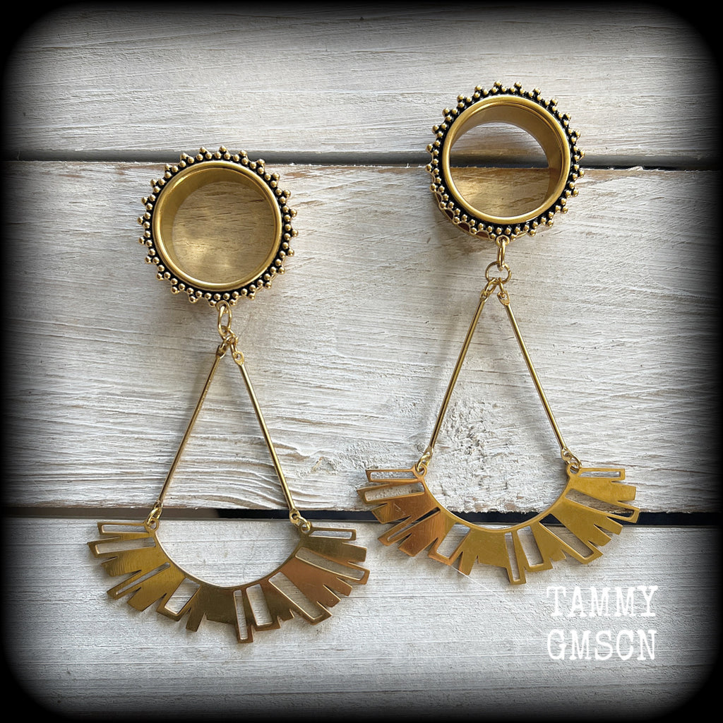 Ishtar tunnel earrings-Tribal tunnel dangles