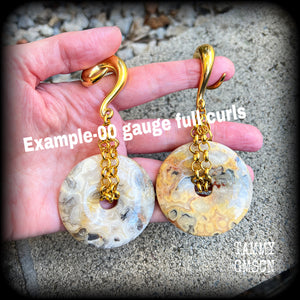 Crazy lace agate gauge earrings-Ear weights