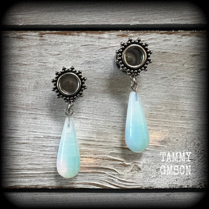 Ornate Opalite teardrop tunnel dangles