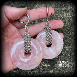 Rose quartz ear gauges