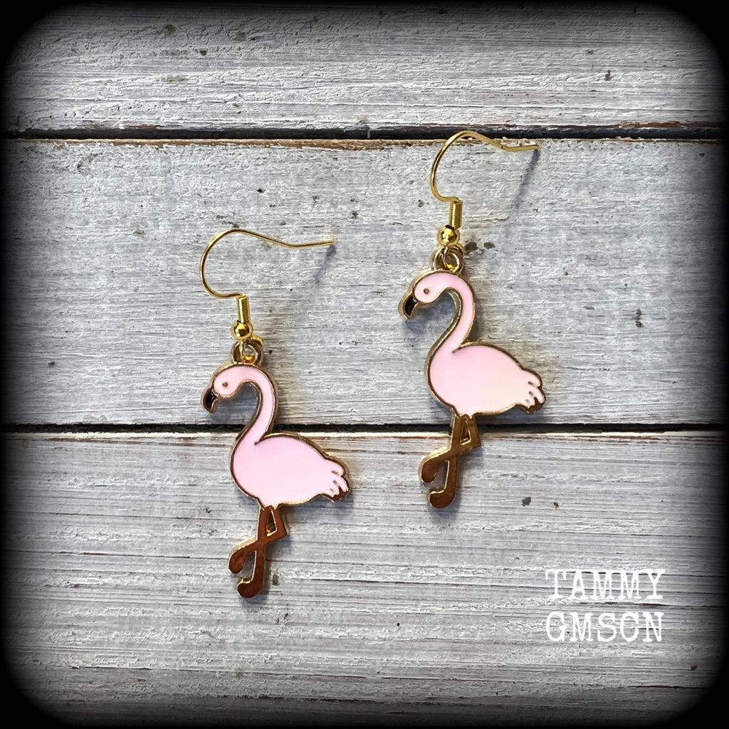 Pink flamingo earrings-Bird earrings