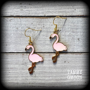 Pink flamingo earrings-Bird earrings