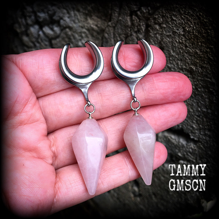 Rose quartz ear hangers 