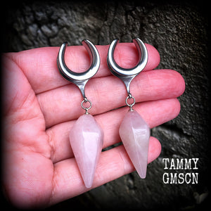 Rose quartz ear hangers 