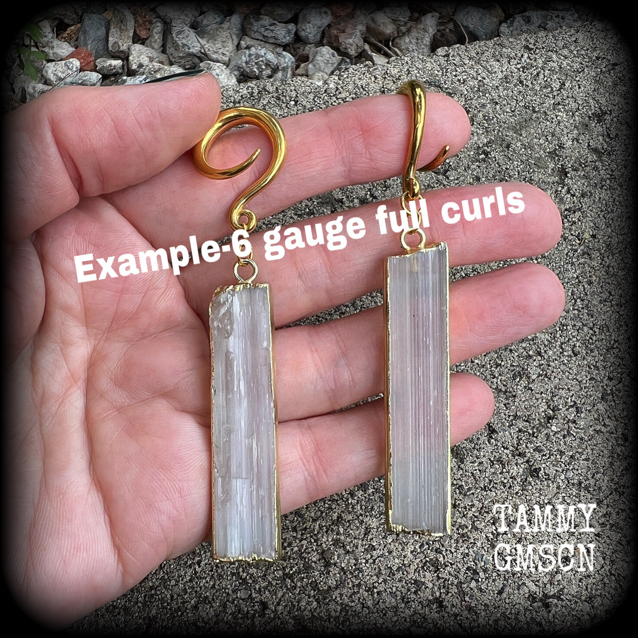 Selenite gauged earrings