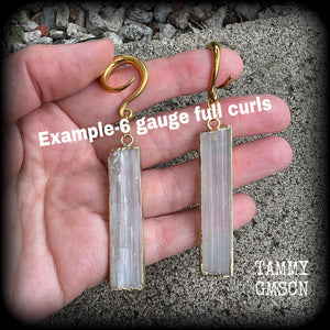 Selenite gauged earrings