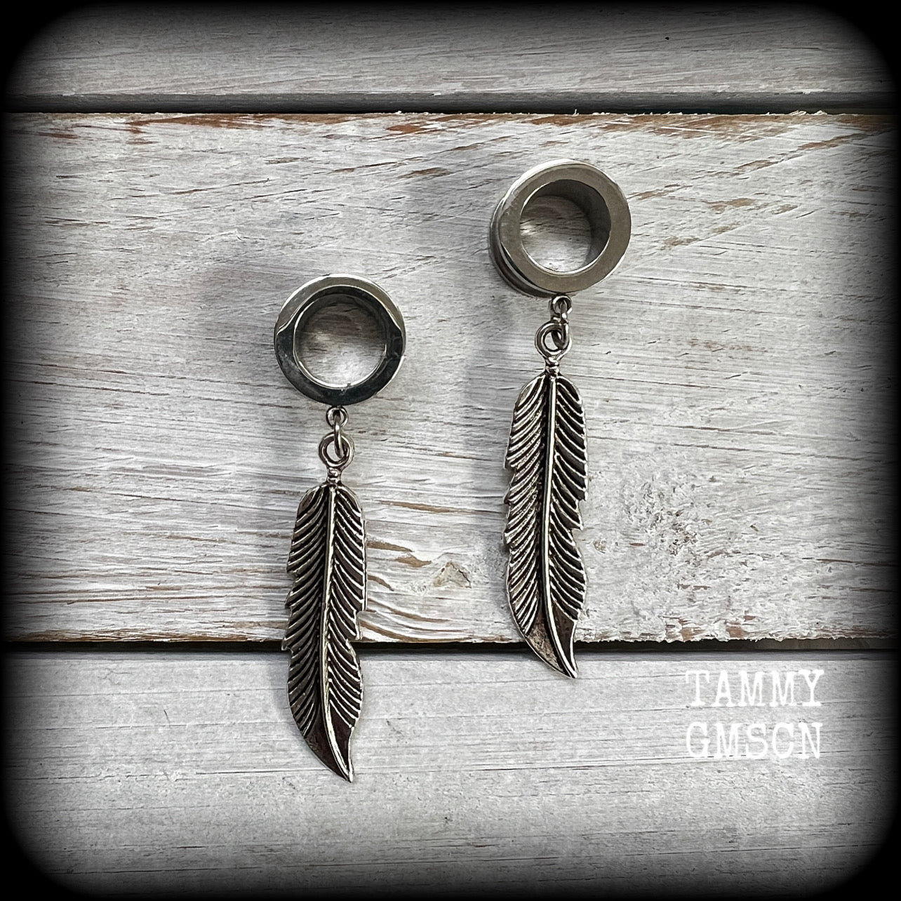 Feather tunnel earrings-Boho tunnels