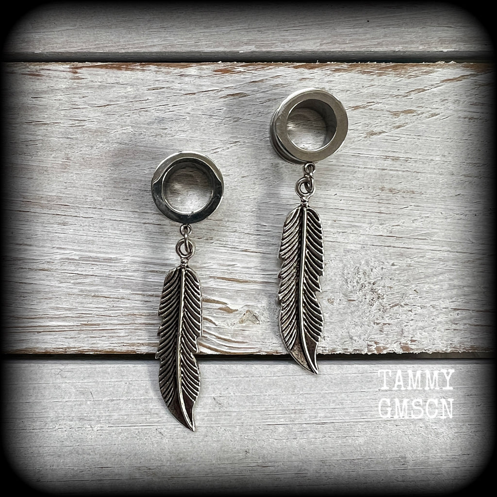 Feather tunnel earrings-Boho tunnels