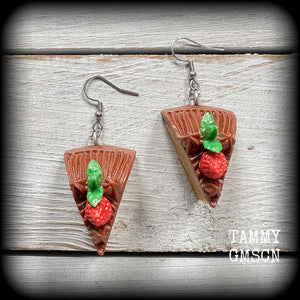 Chocolate cake earrings-Food jewelry