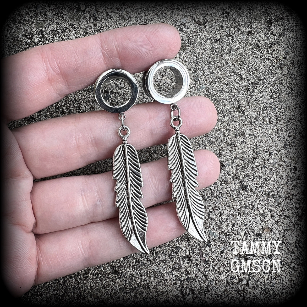 Feather tunnel earrings-Boho tunnels