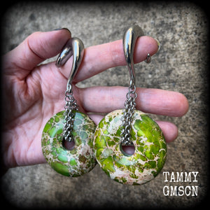 Ocean jasper gauged earrings-Ear hangers