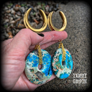 Turquoise ocean jasper ear weights-Gauged earrings