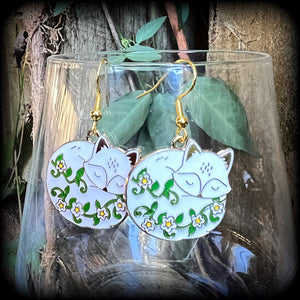 White fox and flowers earrings