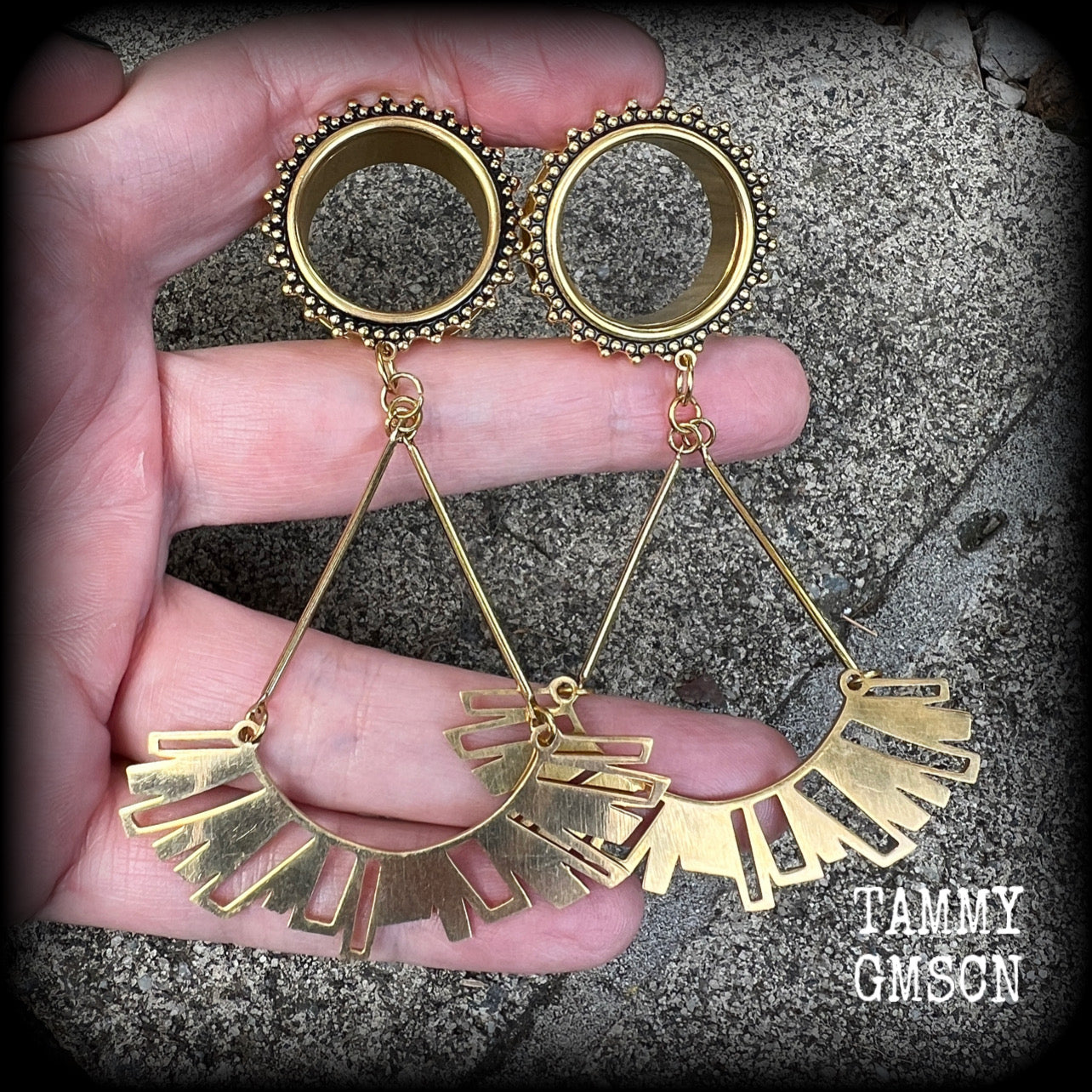 Ishtar tunnel earrings-Tribal tunnel dangles