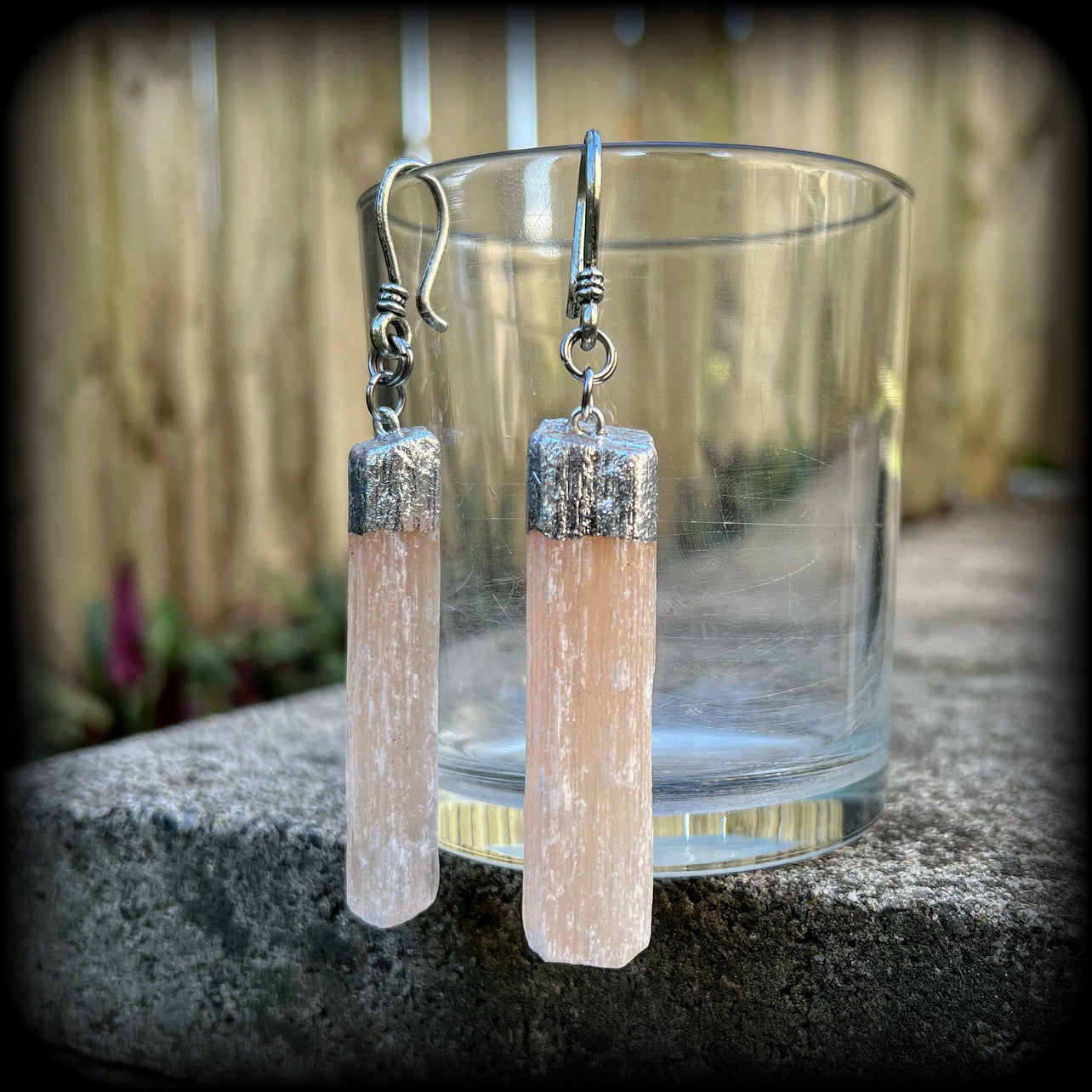 Pink Selenite ear hangers