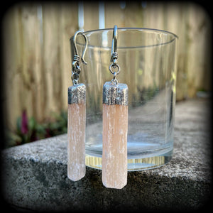 Pink Selenite ear hangers