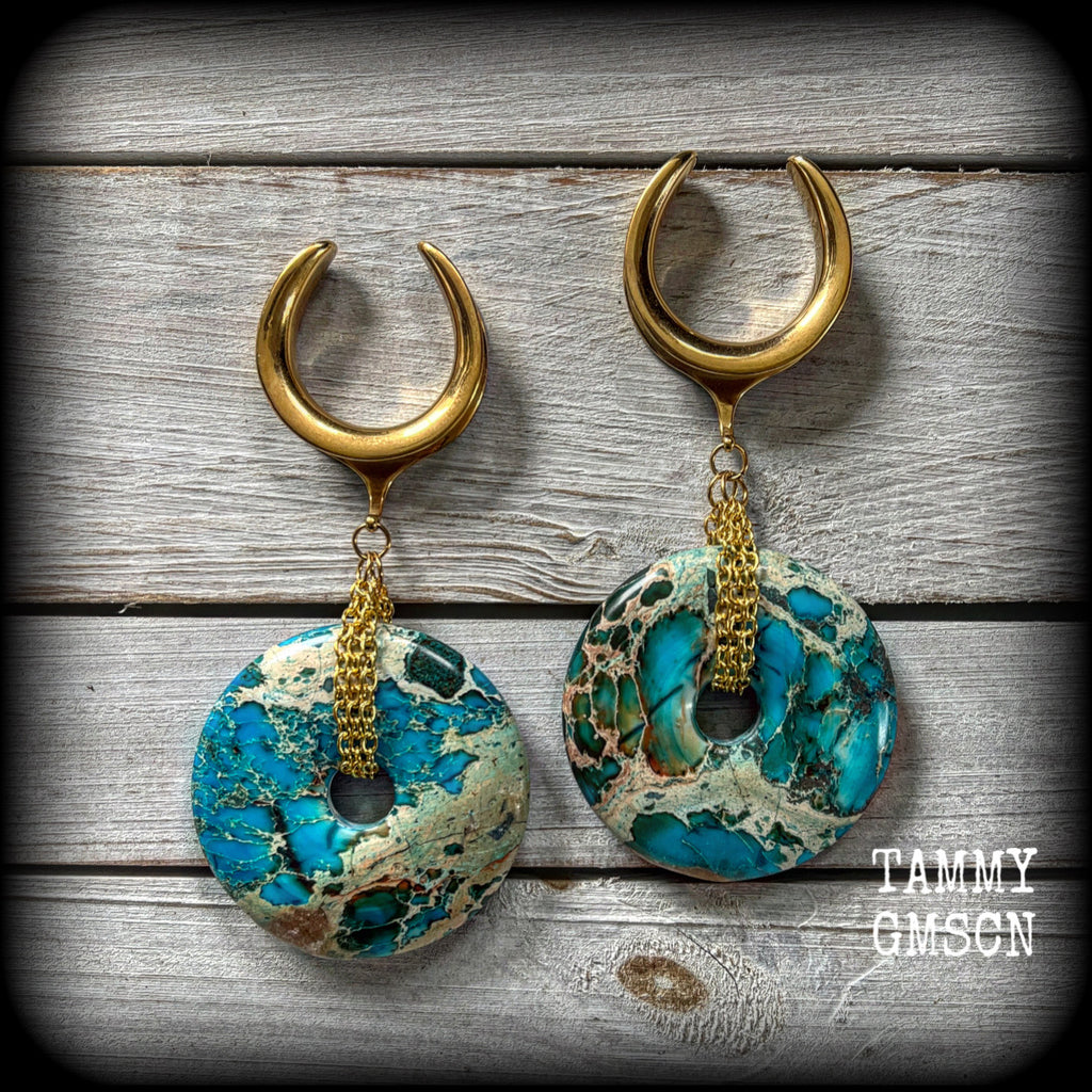 Turquoise ocean jasper ear weights-Gauged earrings