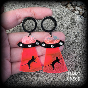 UFO cat abduction tunnel earrings