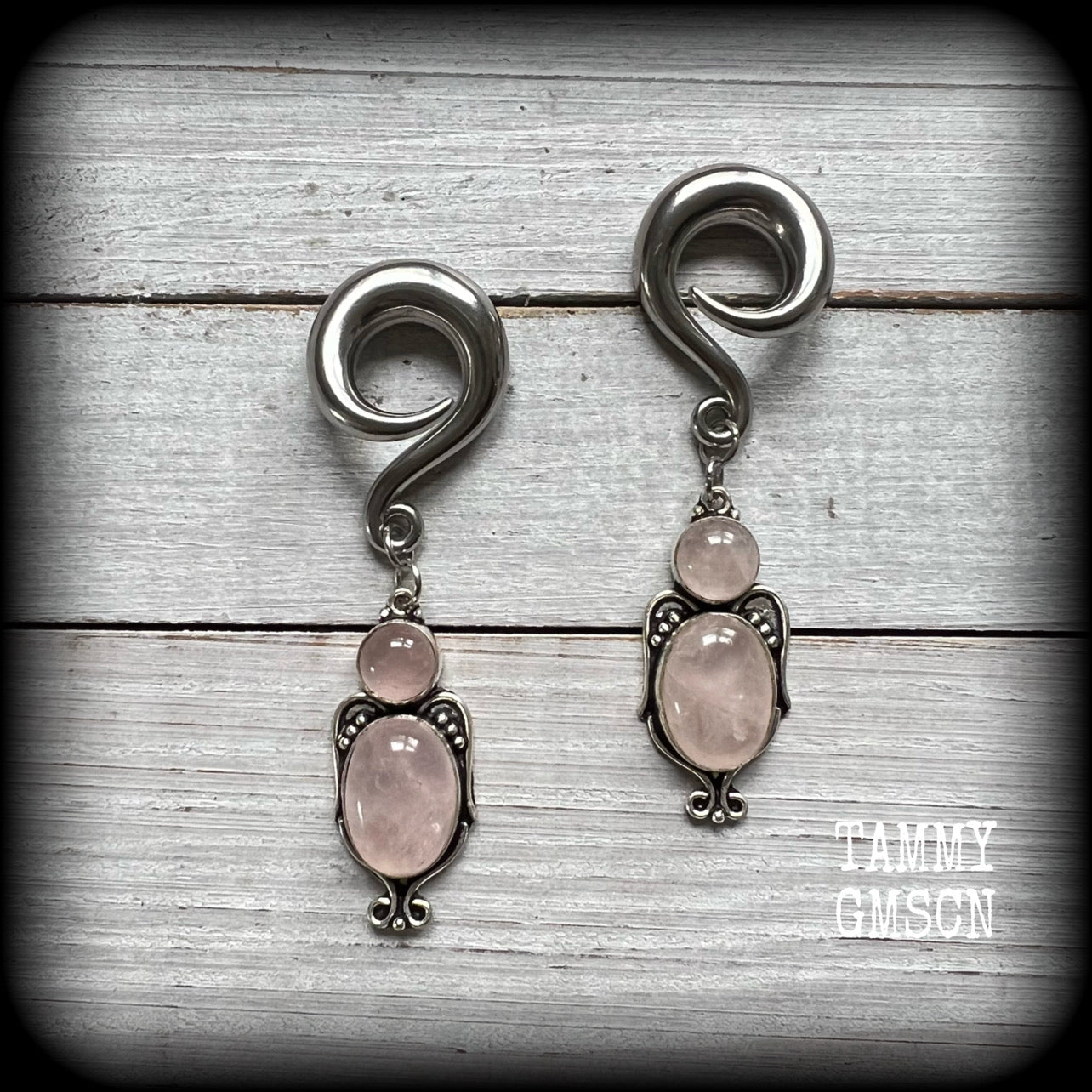 Rose quartz ear hangers