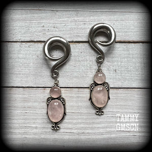 Rose quartz ear hangers