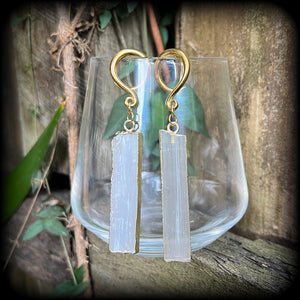 Selenite gauged earrings