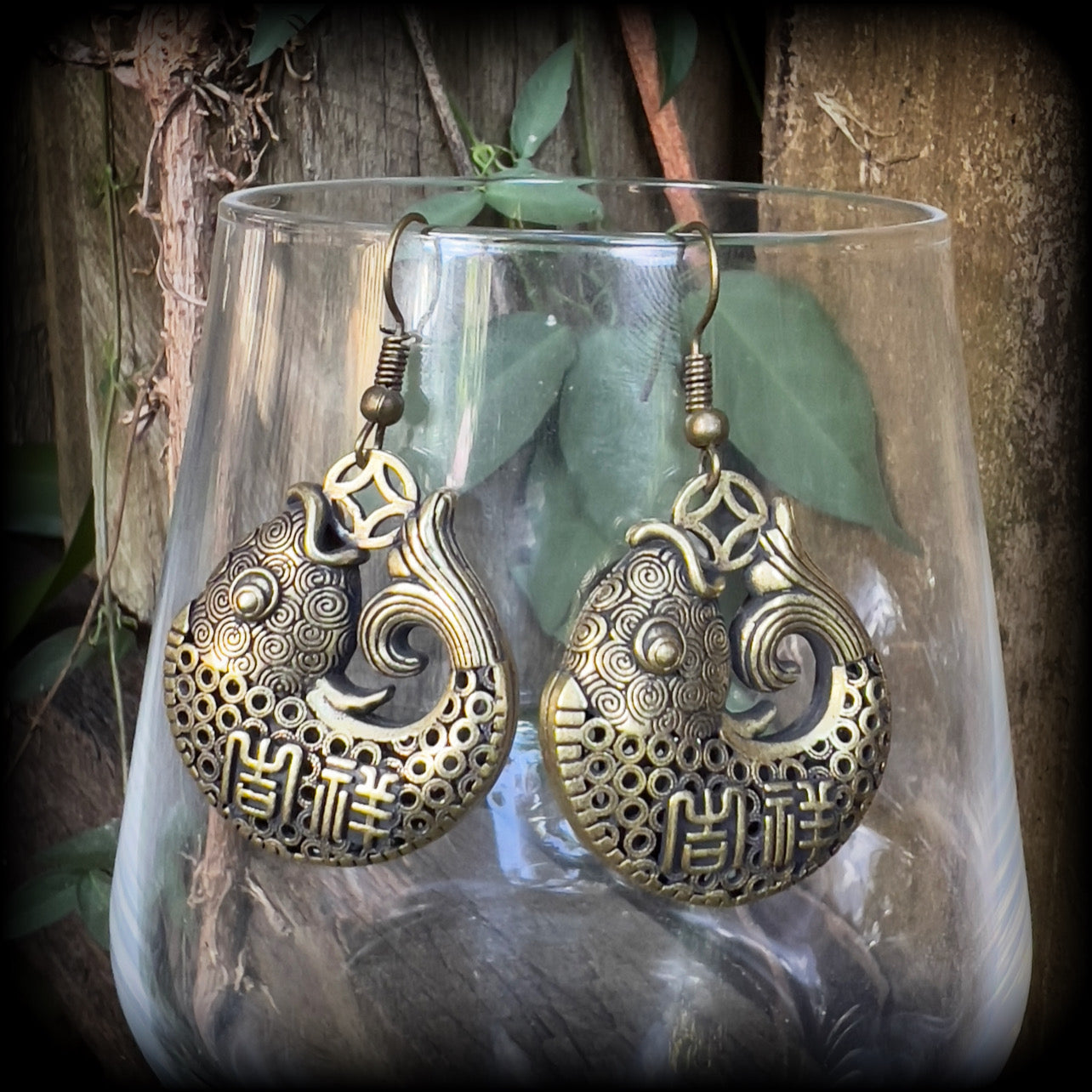 Brass lucky fish earrings