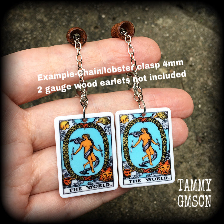 The World tarot card tunnel earrings 